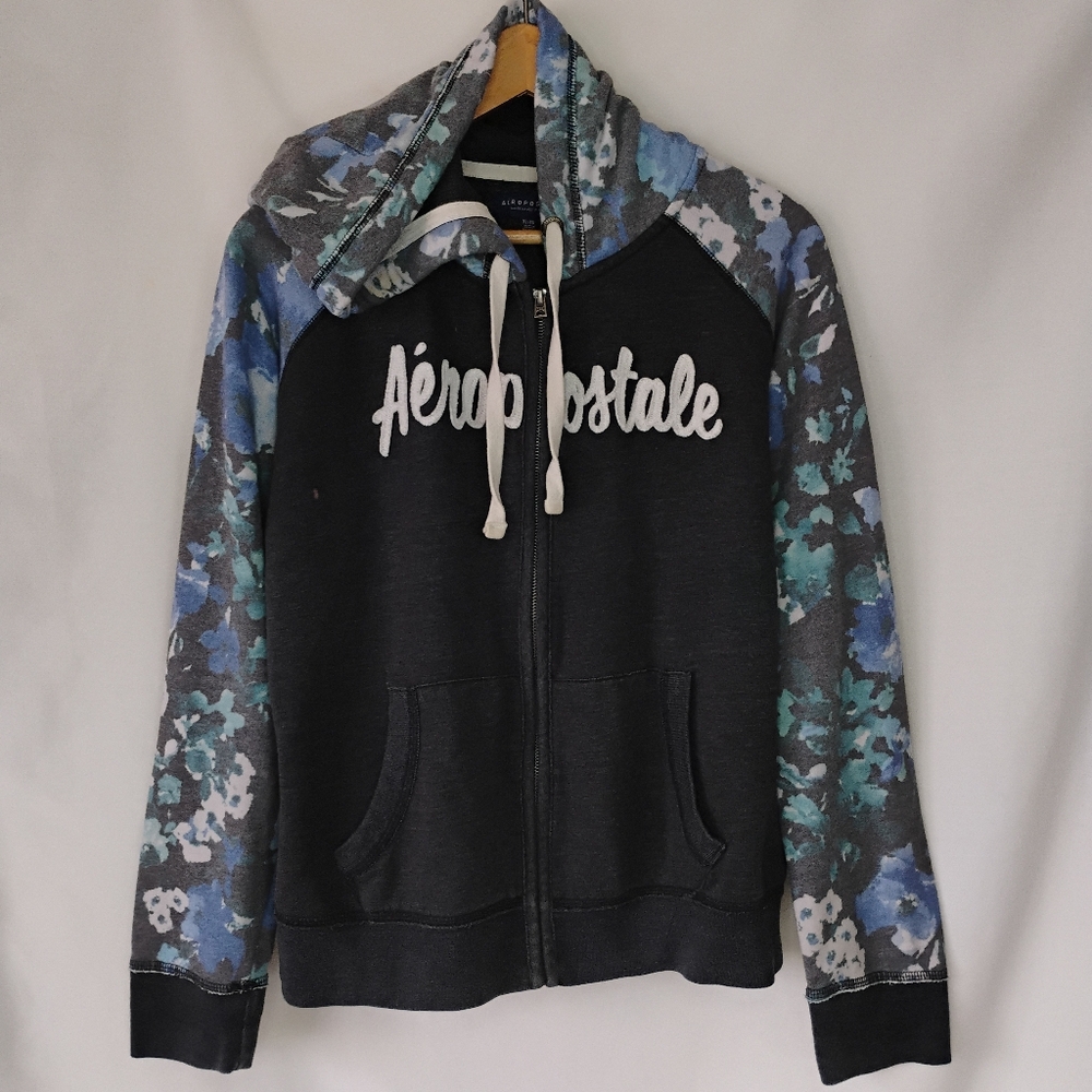 (STAINS) Women's XL Aeropostale Floral Full Zip Hoodie Jacket Y2K 2000s Retro
